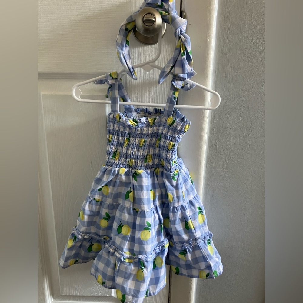 Janie and Jack Blue Gingham Dress with Lemon Accents